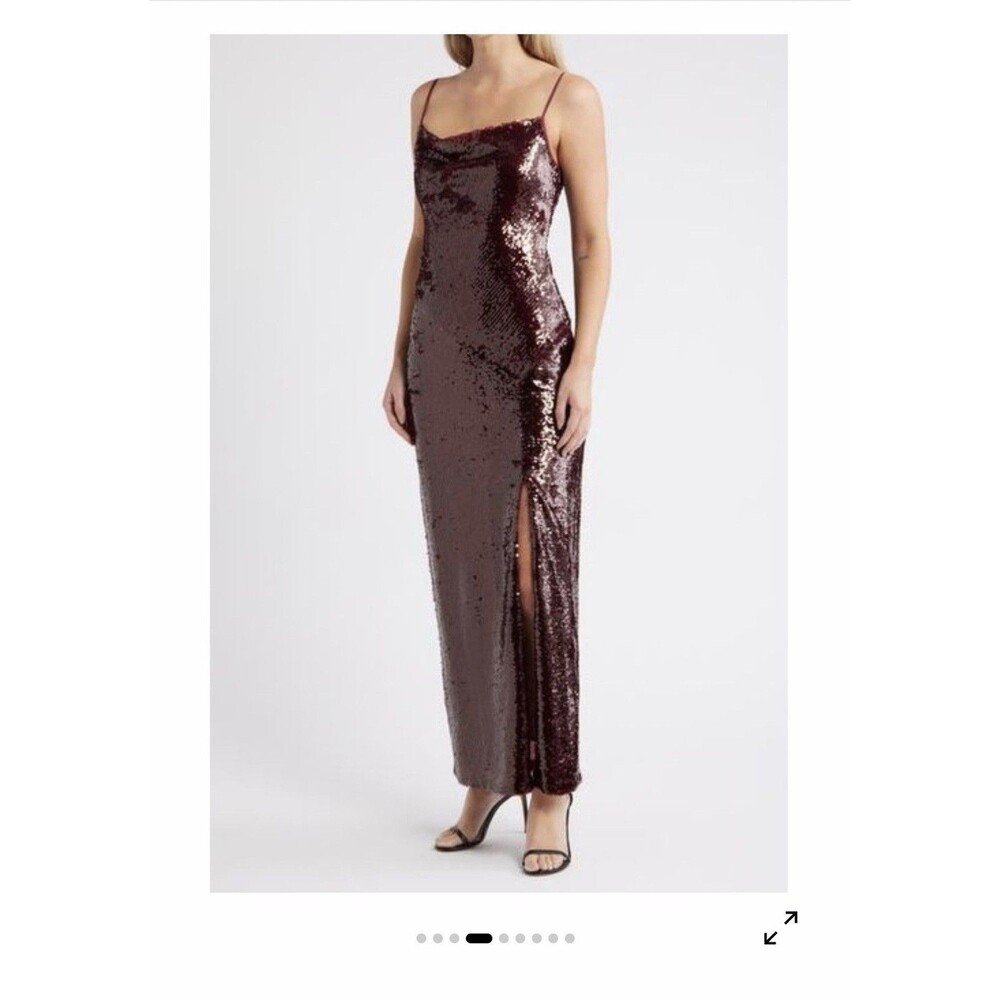JULIA JORDAN Sequin Cowl Neck Maxi Cocktail Dress In Burgundy, Pre-owned, Sz 4